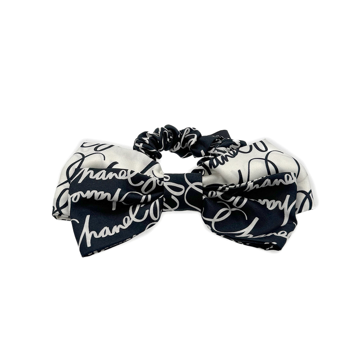 CHANEL HAIR RUBBER LOGO RIBBON HAIR ACCESSORY BLACK WHITE 90283983