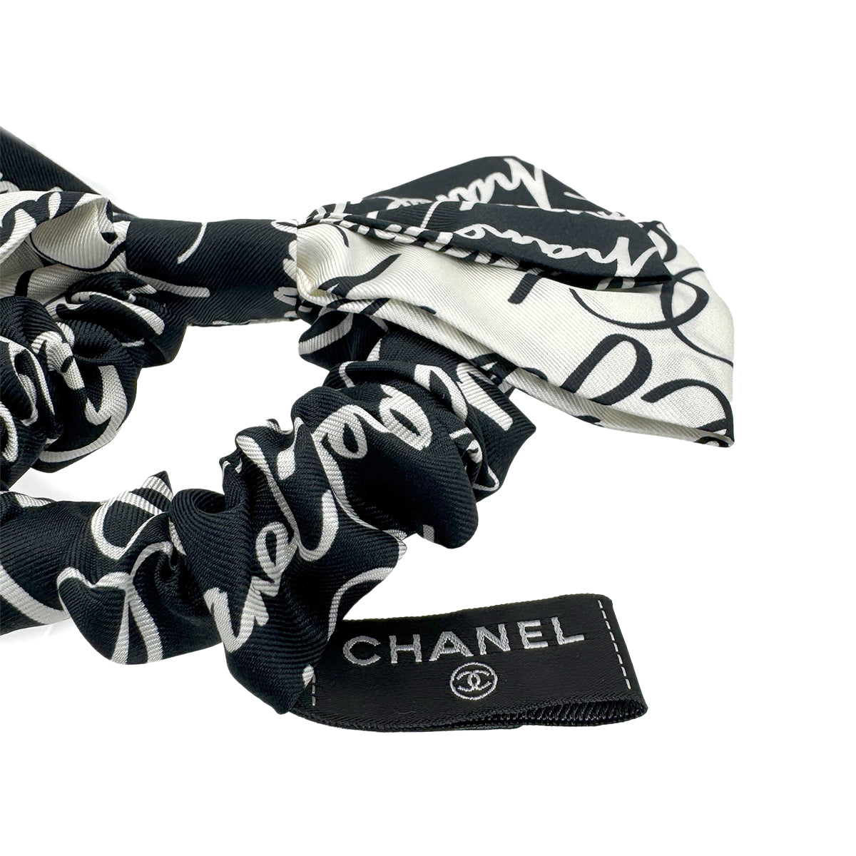 CHANEL HAIR RUBBER LOGO RIBBON HAIR ACCESSORY BLACK WHITE 90283983
