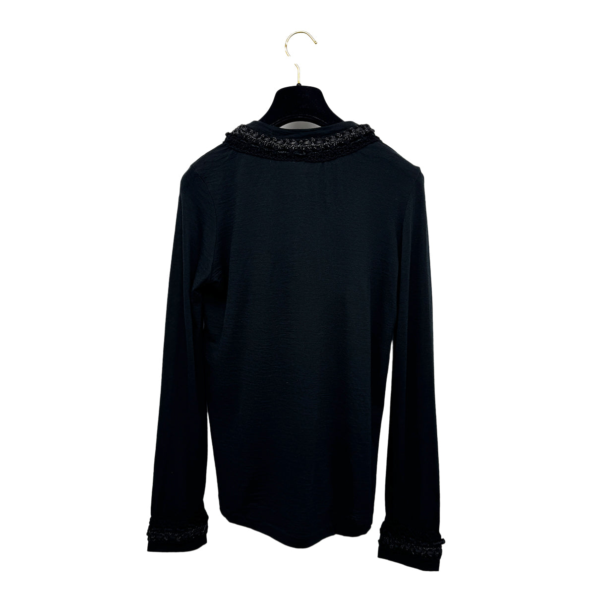 CHANEL COCO MARK LONG SLEEVE T-SHIRT BLACK WOOL 38 P39 RTW 90283985