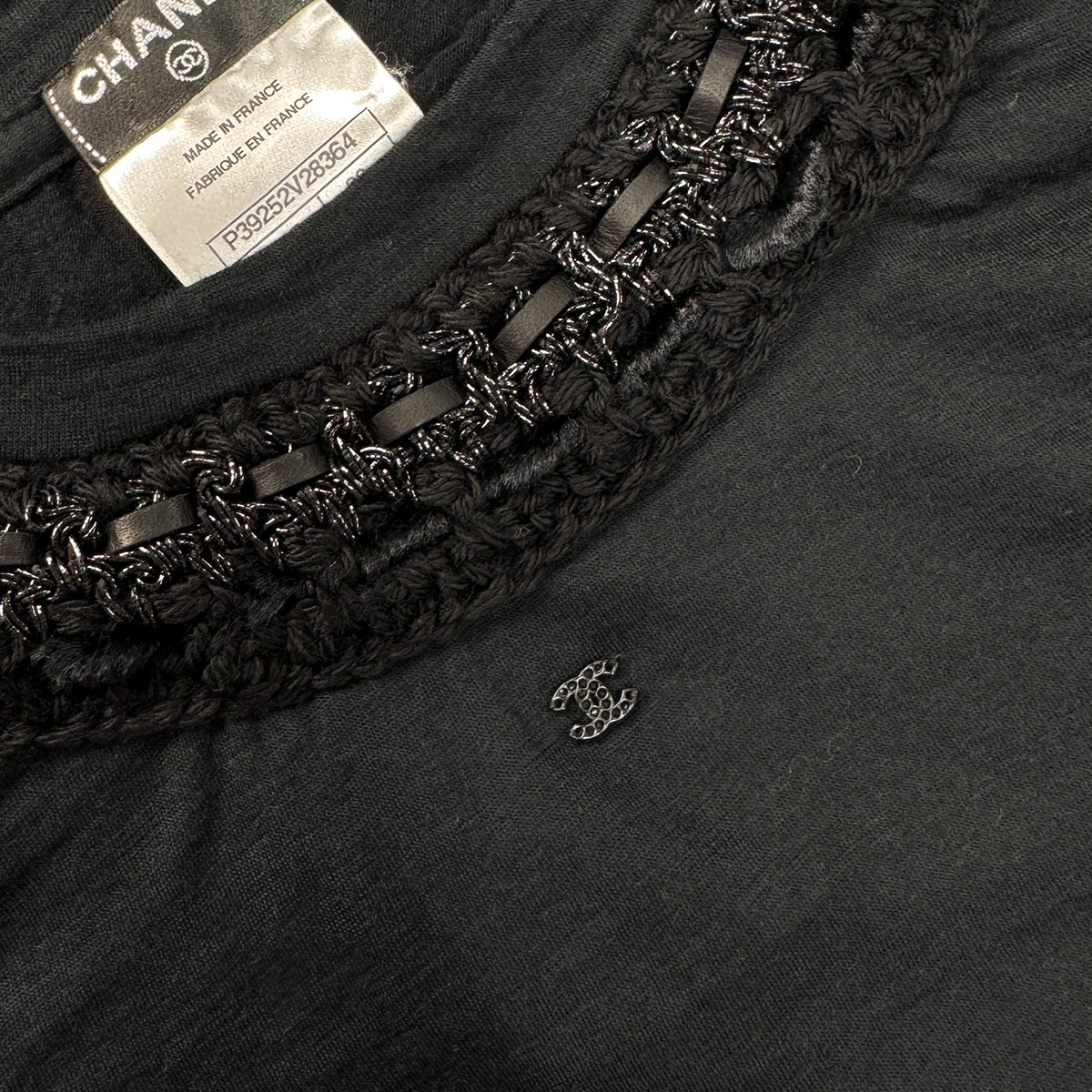 CHANEL COCO MARK LONG SLEEVE T-SHIRT BLACK WOOL 38 P39 RTW 90283985