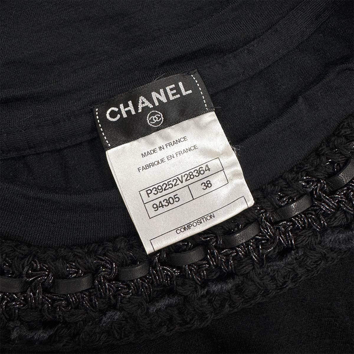 CHANEL COCO MARK LONG SLEEVE T-SHIRT BLACK WOOL 38 P39 RTW 90283985