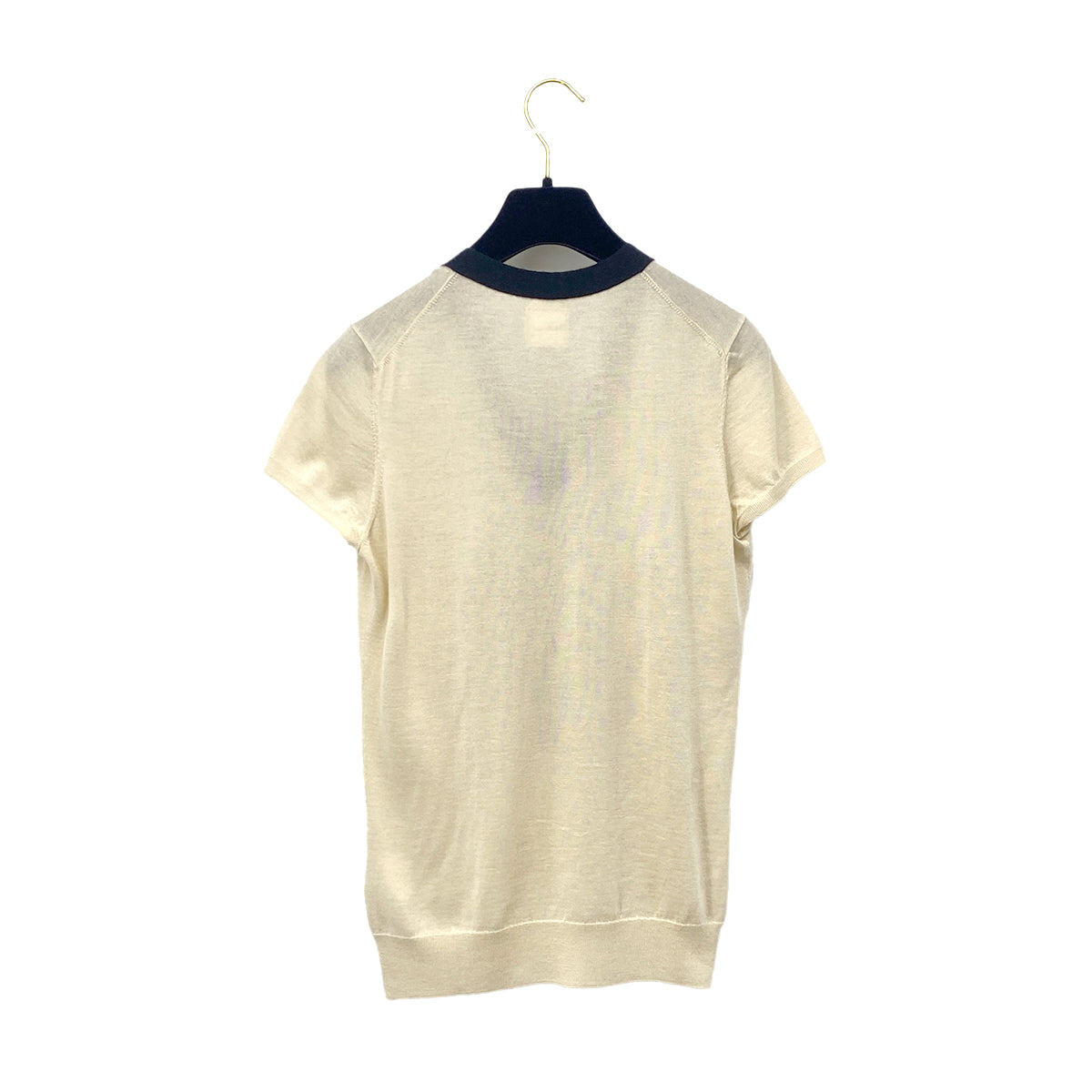 CHANEL COCO BUTTON KNIT TOPS SHORT SLEEVE BEIGE BLACK CASHMERE 38 07C RTW 90283996