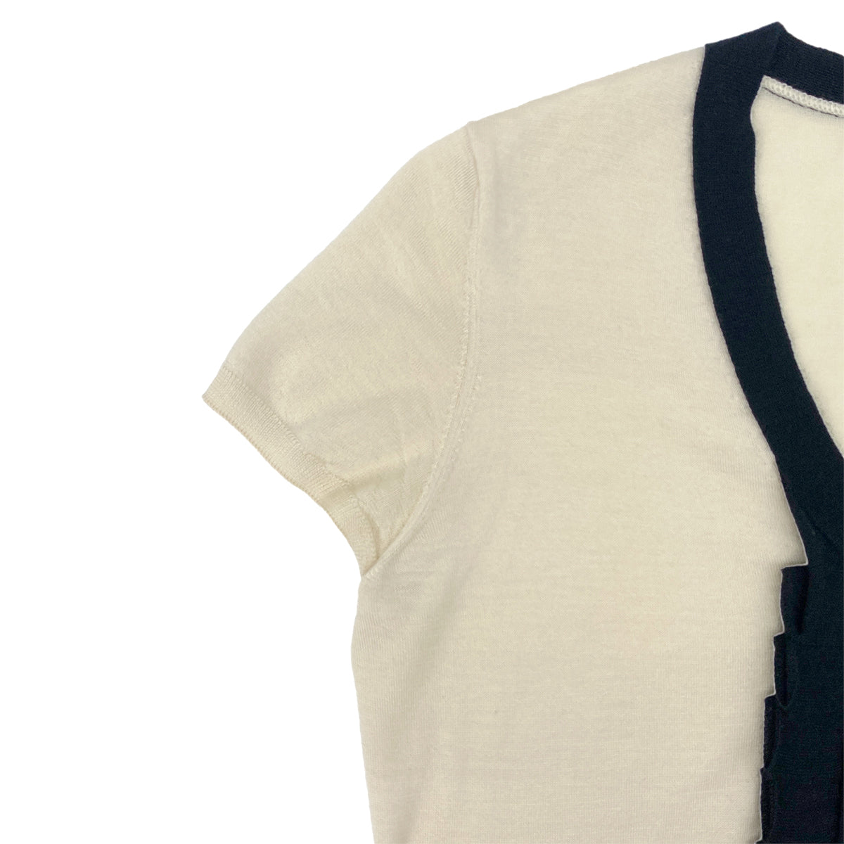 CHANEL COCO BUTTON KNIT TOPS SHORT SLEEVE BEIGE BLACK CASHMERE 38 07C RTW 90283996