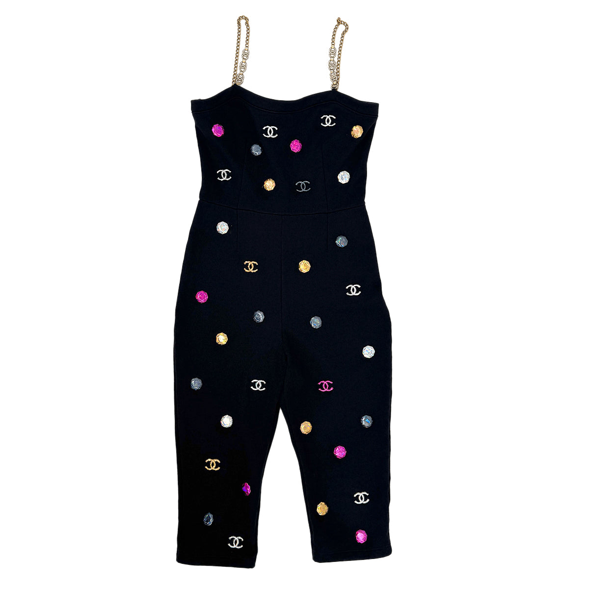 CHANEL OVERALLS COCOMARK RHINESTONE RUNWAY BLACK 34 P71 RTW 90283997