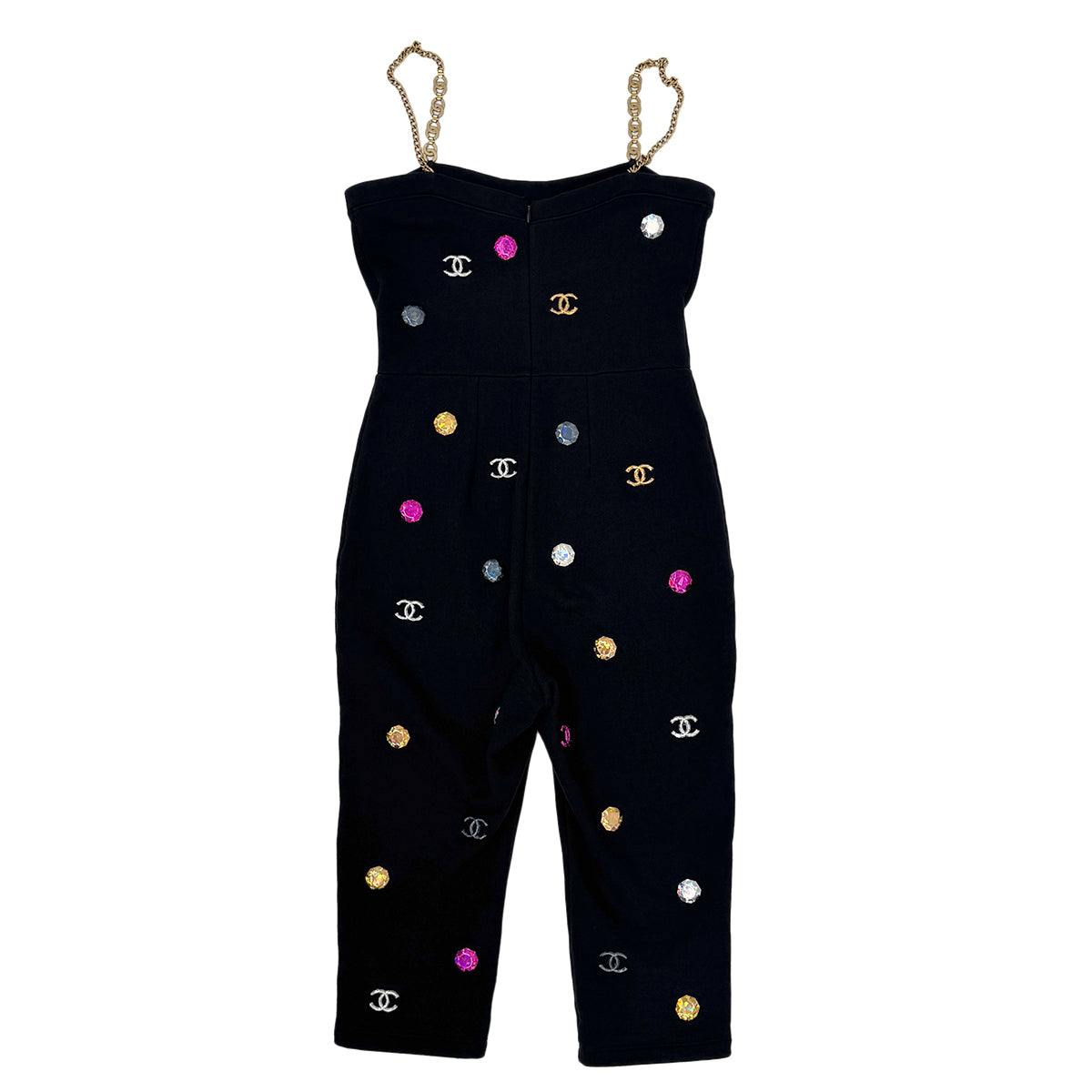 CHANEL OVERALLS COCOMARK RHINESTONE RUNWAY BLACK 34 P71 RTW 90283997