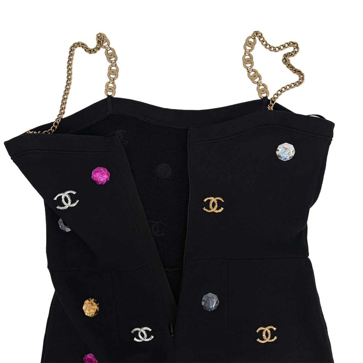 CHANEL OVERALLS COCOMARK RHINESTONE RUNWAY BLACK 34 P71 RTW 90283997