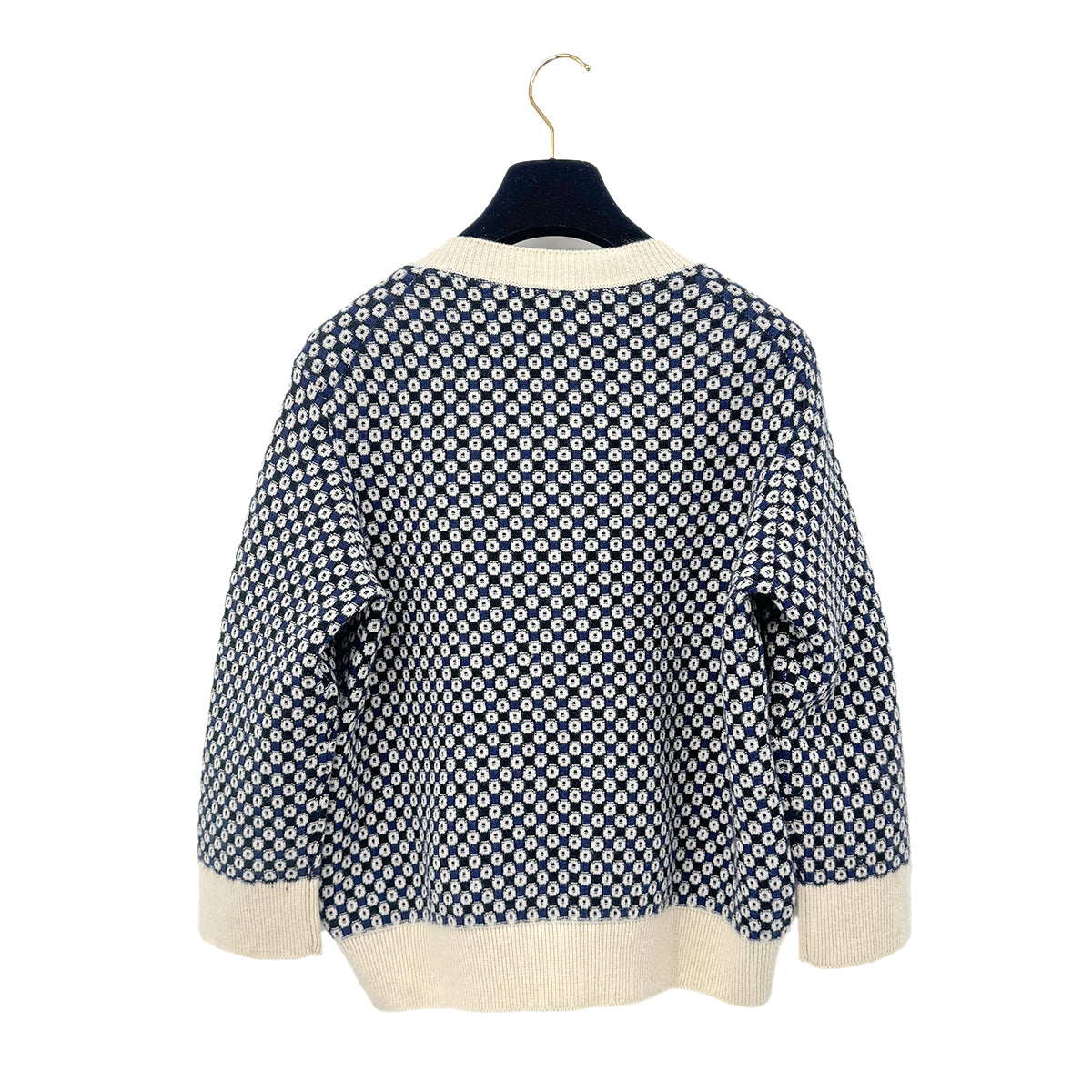 CHANEL COCO BUTTON CARDIGAN NAVY WHITE CASHMERE 44 P47 RTW 90284003