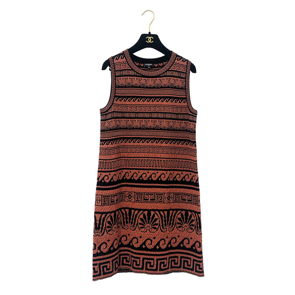 CHANEL GREECE BURNT SLEEVELESS DRESS ORANGE BLACK PAPER 38 P58 RTW 90284008