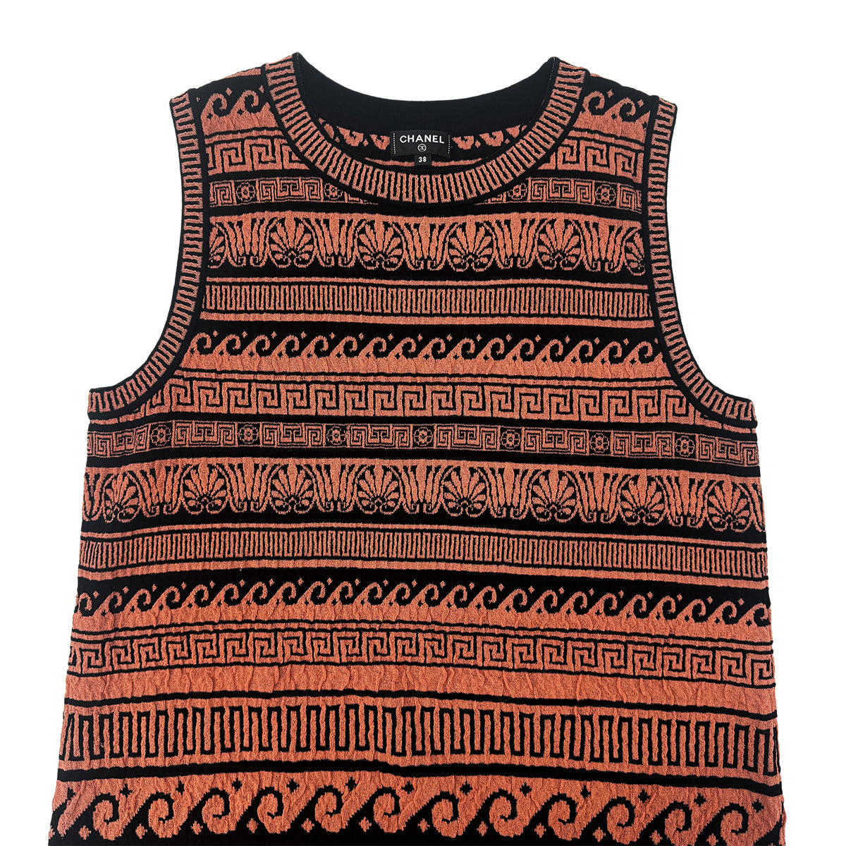 CHANEL GREECE BURNT SLEEVELESS DRESS ORANGE BLACK PAPER 38 P58 RTW 90284008