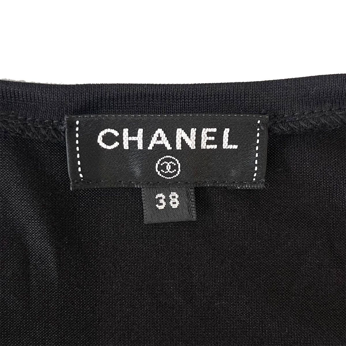 CHANEL SLEEVELESS TOPS CAMELLIA COCOMARK BLACK SILK 38 P58 RTW 90284010