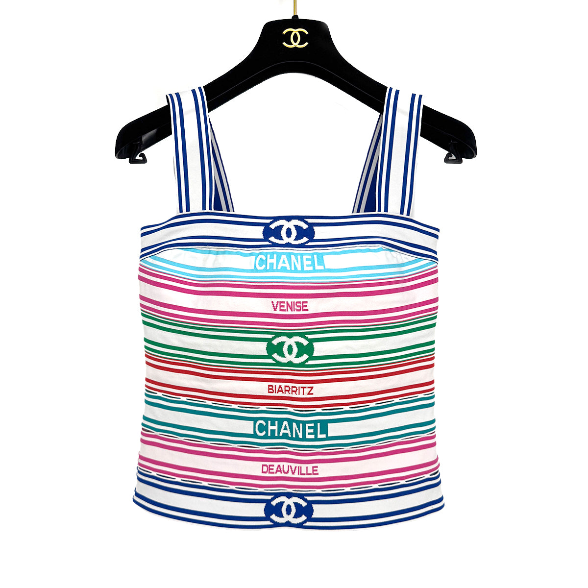 CHANEL COCOMARK BORDER SLEEVELESS TOPS MULTICOLOR POLYESTER 36 P60 RTW 90284014