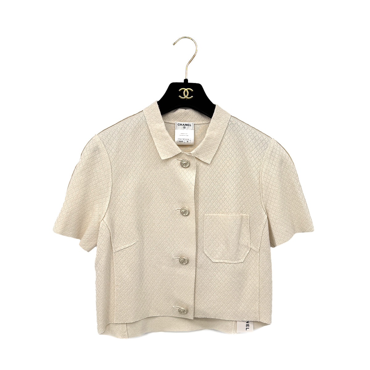 CHANEL COCO BUTTON CARDIGAN BEIGE SILK 38 P44 RTW 90284015