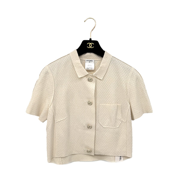 CHANEL COCO BUTTON CARDIGAN BEIGE SILK 38 P44 RTW 90284015