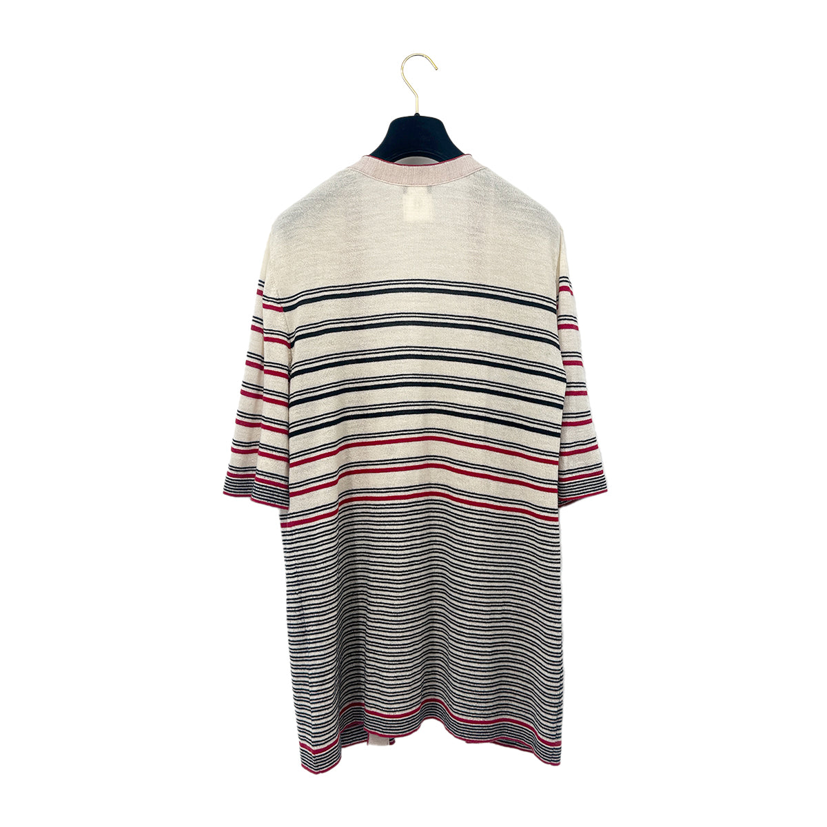 CHANEL LONG CARDIGAN BORDER PATTERN BEIGE RED BLACK WOOL 38 P45 RTW 90284016