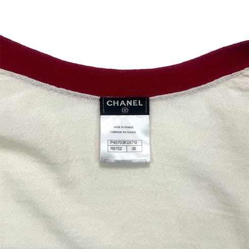 CHANEL LONG CARDIGAN BORDER PATTERN BEIGE RED BLACK WOOL 38 P45 RTW 90284016 - PURPOSE