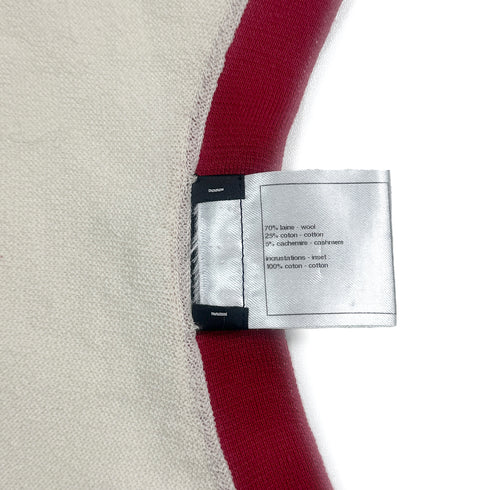 CHANEL LONG CARDIGAN BORDER PATTERN BEIGE RED BLACK WOOL 38 P45 RTW 90284016 - PURPOSE