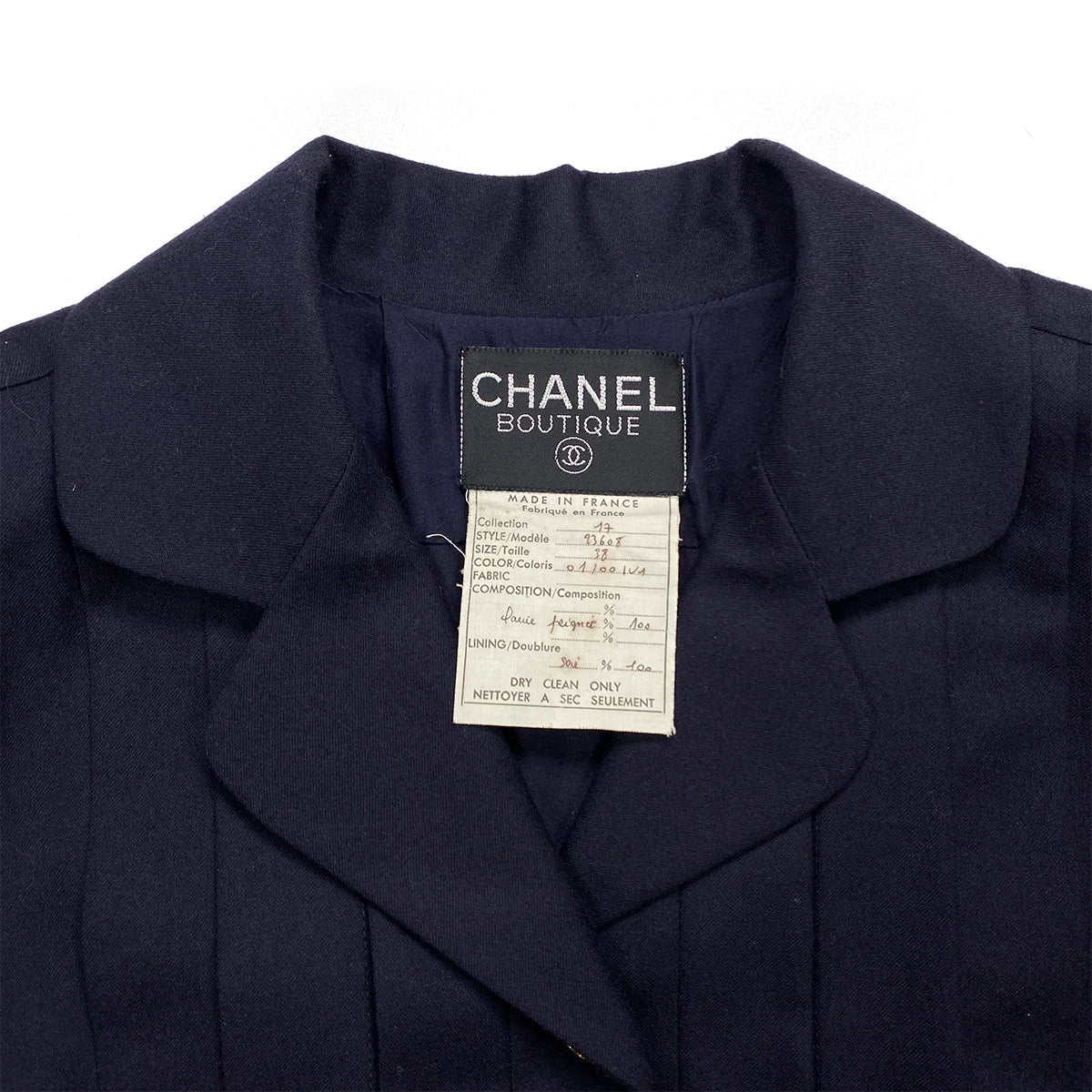 CHANEL VINTAGE COCO BUTTON DRESS NAVY WOOL 38 RTW 90284017