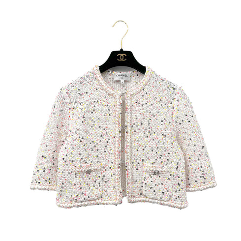 CHANEL GLITTER JACKET COCOMARK RHINESTONE SEQUINS WHITE COTTON 34 P76 RTW 90284024 - PURPOSE