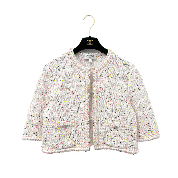 CHANEL GLITTER JACKET COCOMARK RHINESTONE SEQUINS WHITE COTTON 34 P76 RTW 90284024 - PURPOSE