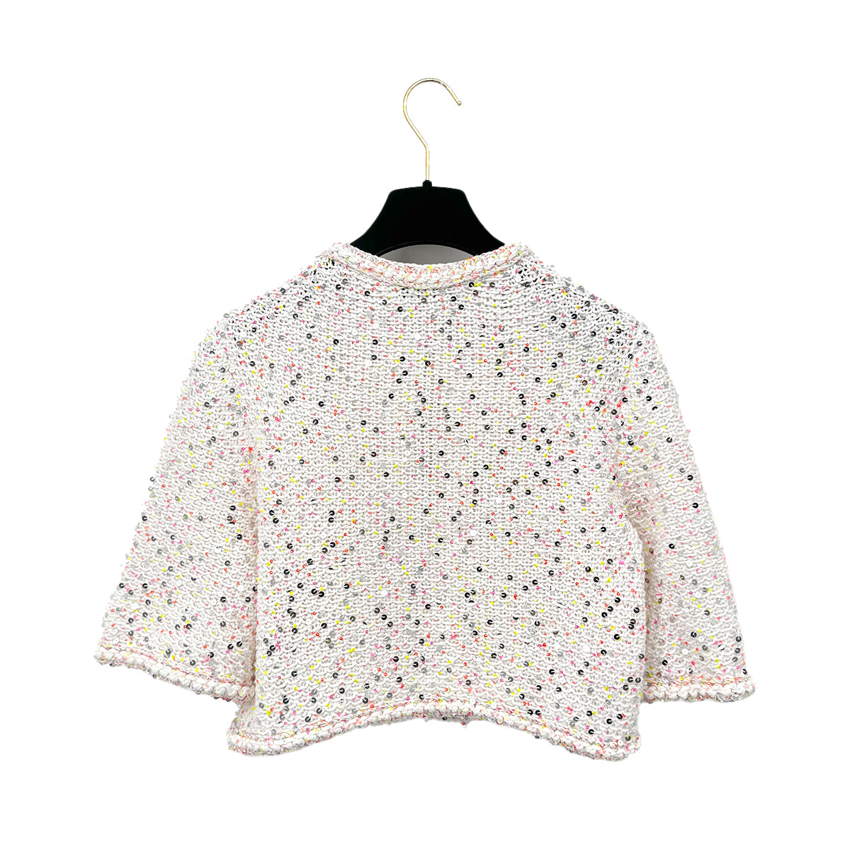 CHANEL GLITTER JACKET COCOMARK RHINESTONE SEQUINS WHITE COTTON 34 P76 RTW 90284024