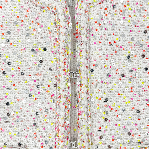 CHANEL GLITTER JACKET COCOMARK RHINESTONE SEQUINS WHITE COTTON 34 P76 RTW 90284024 - PURPOSE