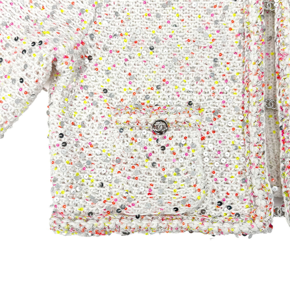 CHANEL GLITTER JACKET COCOMARK RHINESTONE SEQUINS WHITE COTTON 34 P76 RTW 90284024