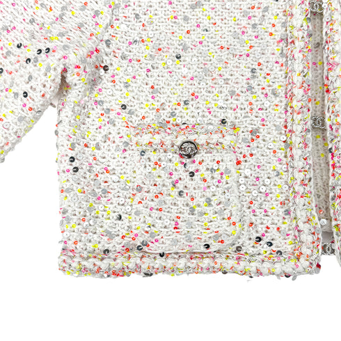CHANEL GLITTER JACKET COCOMARK RHINESTONE SEQUINS WHITE COTTON 34 P76 RTW 90284024 - PURPOSE