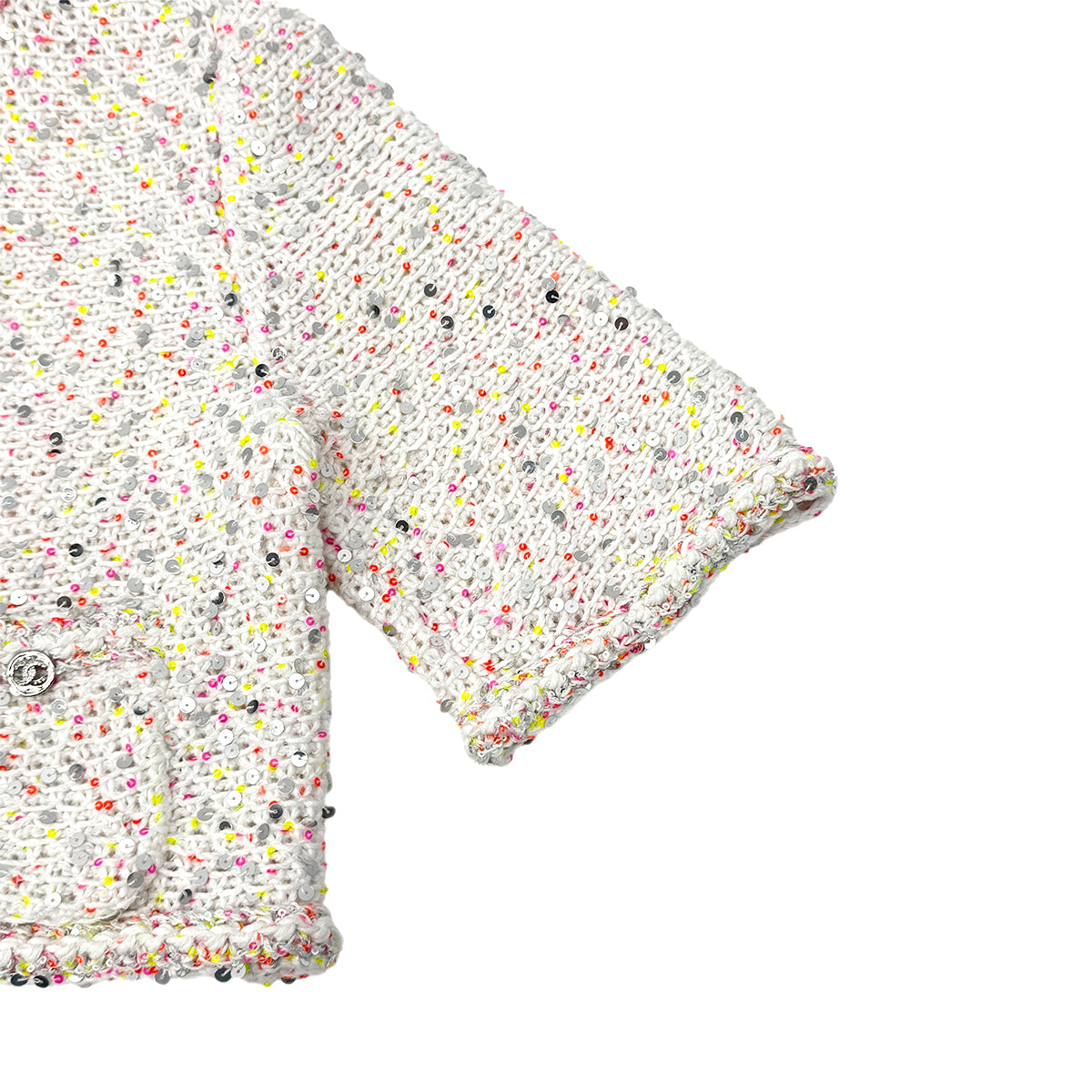 CHANEL GLITTER JACKET COCOMARK RHINESTONE SEQUINS WHITE COTTON 34 P76 RTW 90284024