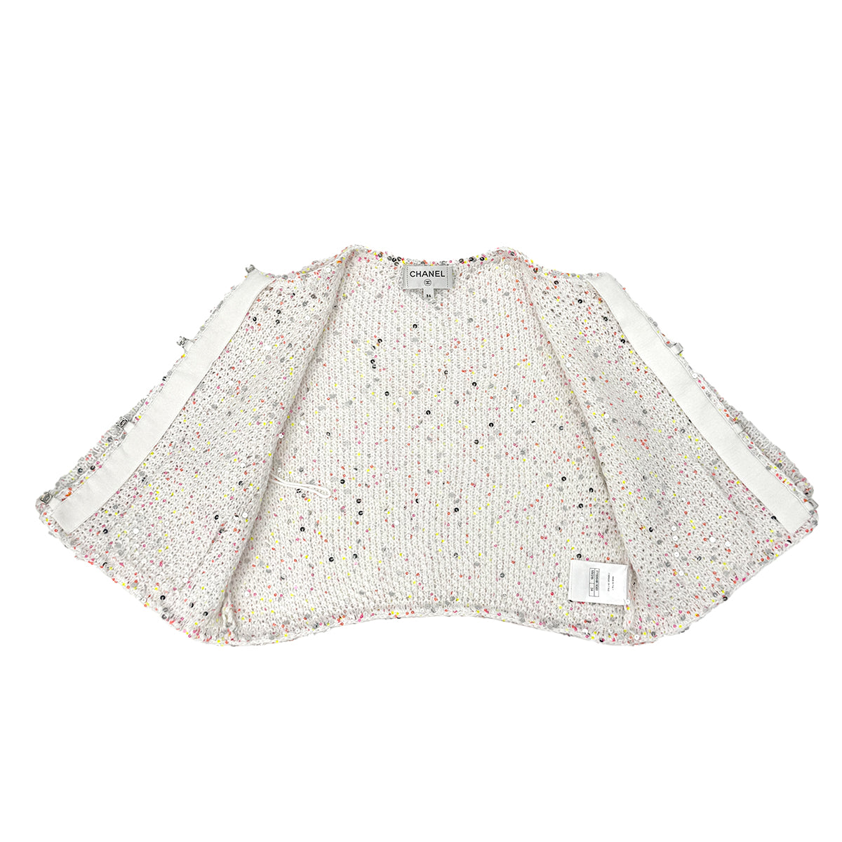 CHANEL GLITTER JACKET COCOMARK RHINESTONE SEQUINS WHITE COTTON 34 P76 RTW 90284024