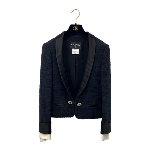CHANEL TWEED JACKET COLOR STONE RHINESTONE BUTTON BLACK COTTON 38 P43 RTW 90284032 - PURPOSE