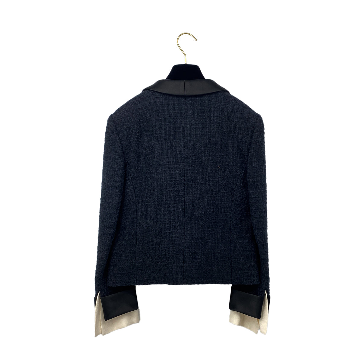 CHANEL TWEED JACKET COLOR STONE RHINESTONE BUTTON BLACK COTTON 38 P43 RTW 90284032