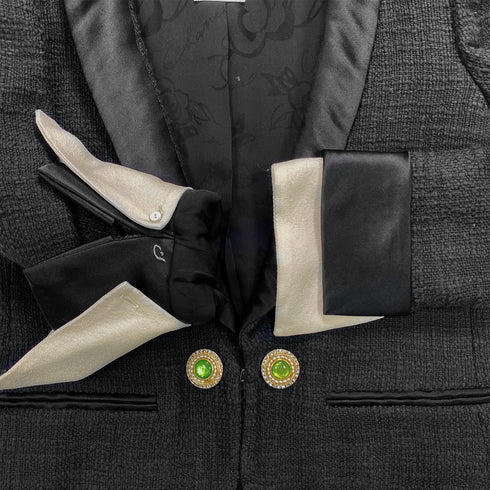 CHANEL TWEED JACKET COLOR STONE RHINESTONE BUTTON BLACK COTTON 38 P43 RTW 90284032 - PURPOSE