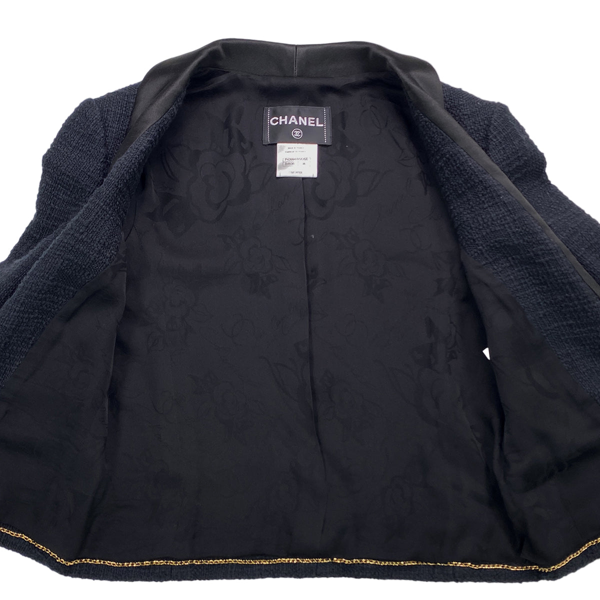 CHANEL TWEED JACKET COLOR STONE RHINESTONE BUTTON BLACK COTTON 38 P43 RTW 90284032