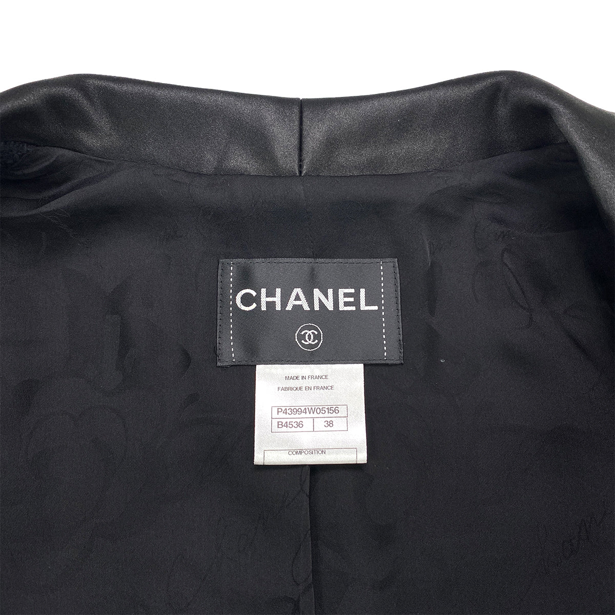 CHANEL TWEED JACKET COLOR STONE RHINESTONE BUTTON BLACK COTTON 38 P43 RTW 90284032