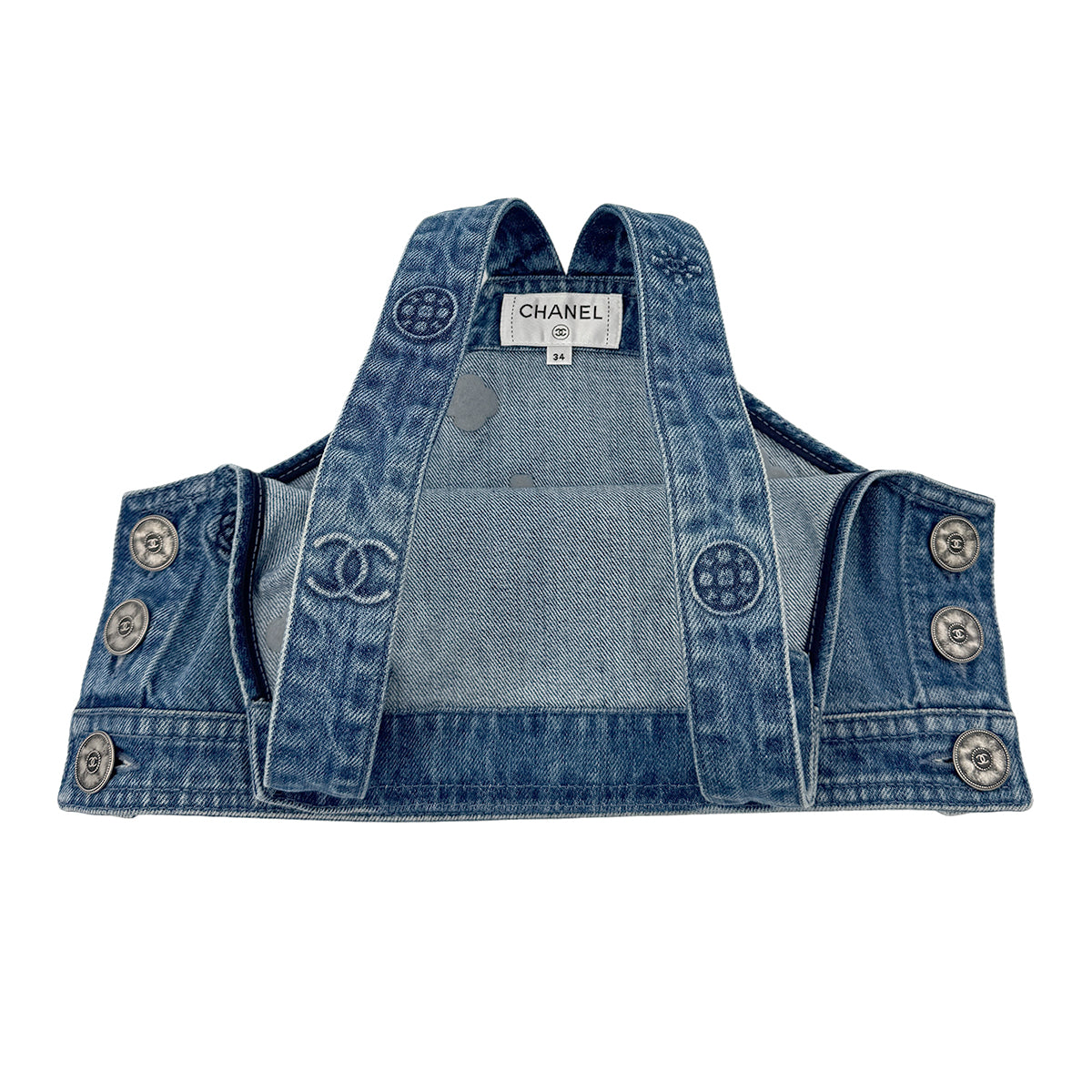 CHANEL DENIM BUSTIER COCOMARK BLUE 34 P70 RTW 90284034
