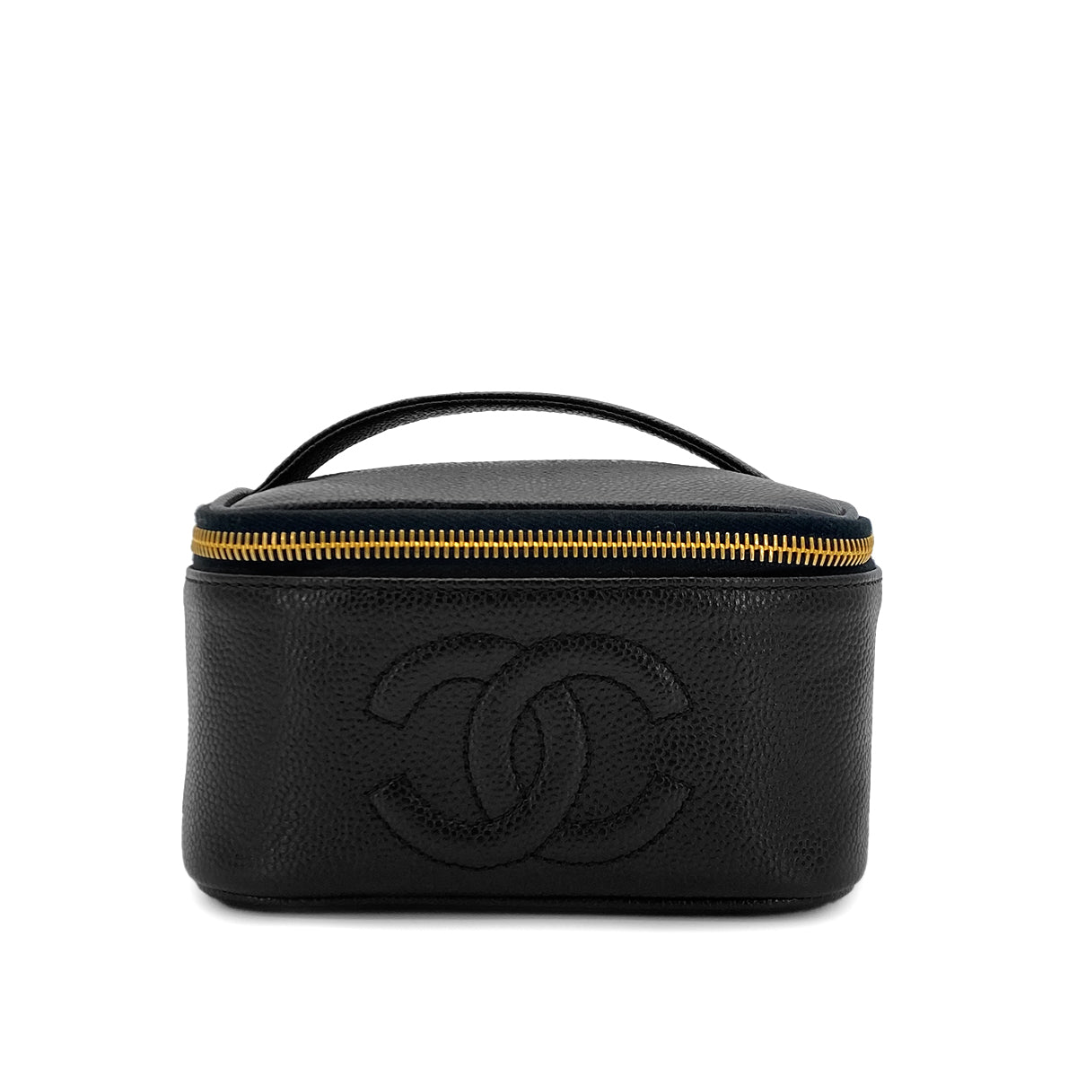 CHANEL VINTAGE VANITY HAND BAG BLACK CAVIAR SKIN 90284148