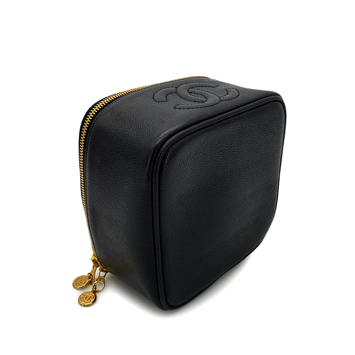 CHANEL VINTAGE VANITY HAND BAG BLACK CAVIAR SKIN 90284148