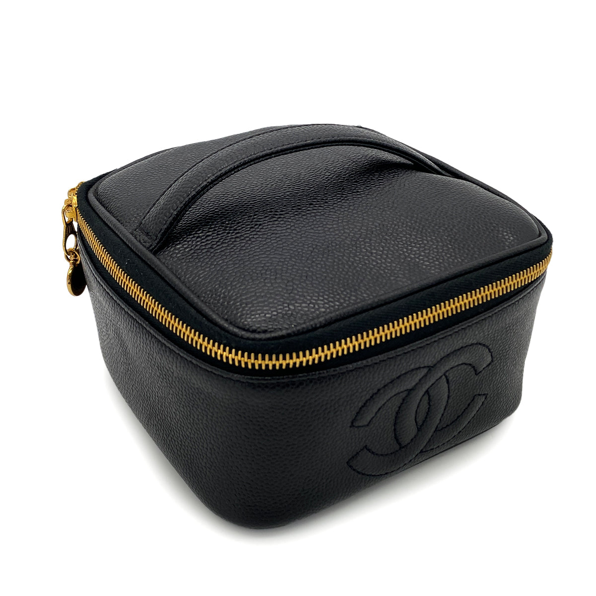 CHANEL VINTAGE VANITY HAND BAG BLACK CAVIAR SKIN 90284148