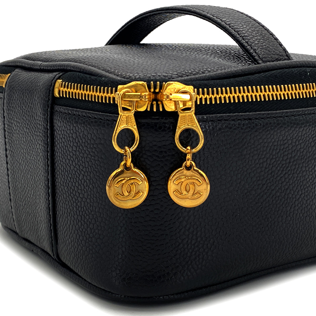 CHANEL VINTAGE VANITY HAND BAG BLACK CAVIAR SKIN 90284148