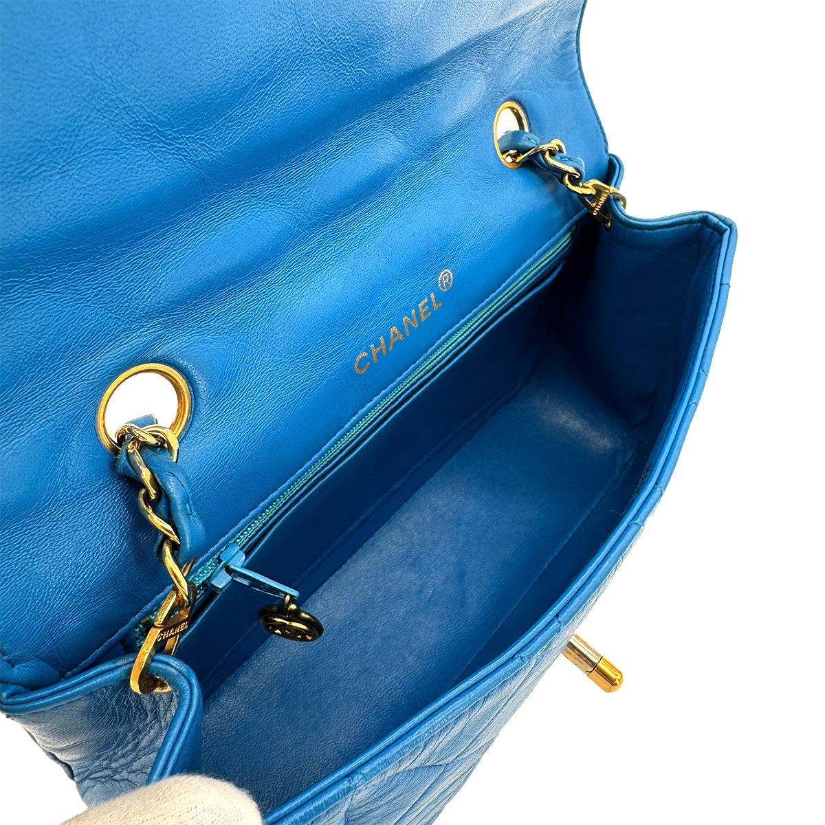CHANEL VINTAGE MATELASSE SMALL CHAIN SHOULDER BAG BLUE LAMB SKIN 90284154