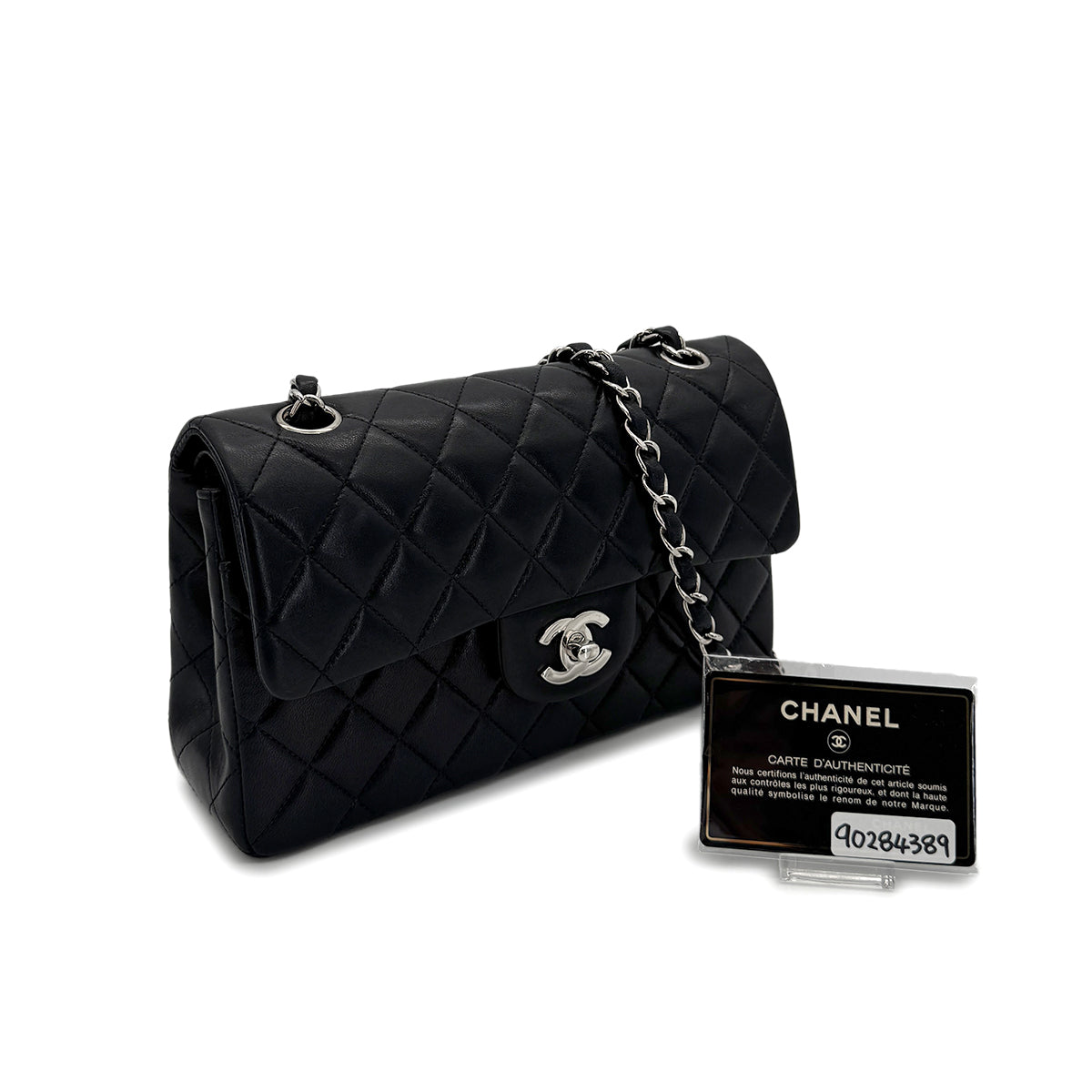 CHANEL VINTAGE CLASSIC FLAP SMALL CHAIN SHOULDER BAG BLACK LAMB SKIN 90284389