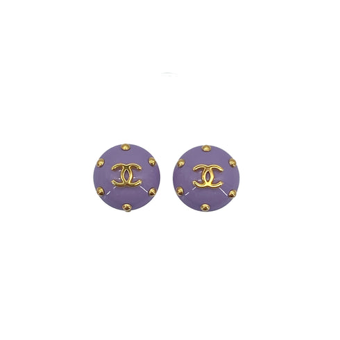 CHANEL VINTAGE EARRINGS COCOMARK ROUND DOT STUDS ACCESSORY PURPLE PLASTIC 96C 90284392 - PURPOSE