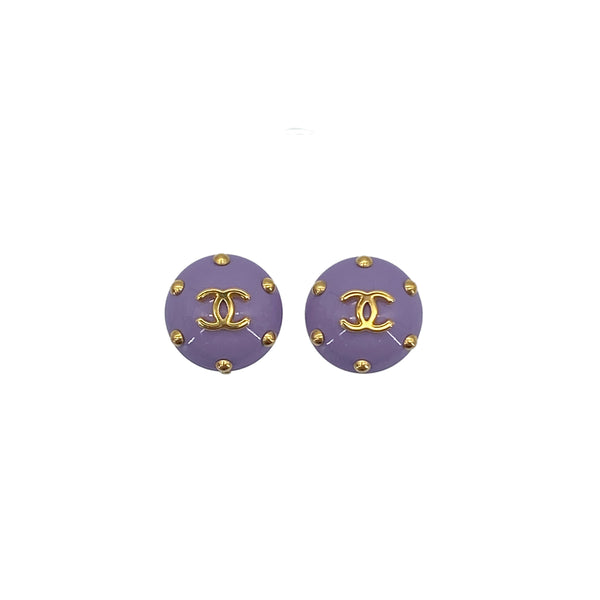 CHANEL VINTAGE EARRINGS COCOMARK ROUND DOT STUDS ACCESSORY PURPLE PLASTIC 96C 90284392 - PURPOSE