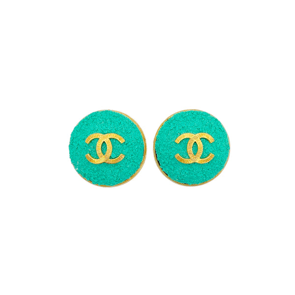 CHANEL VINTAGE EARRINGS COCOMARK GREEN ROUND ACCESSORY 93C 90284391 - PURPOSE