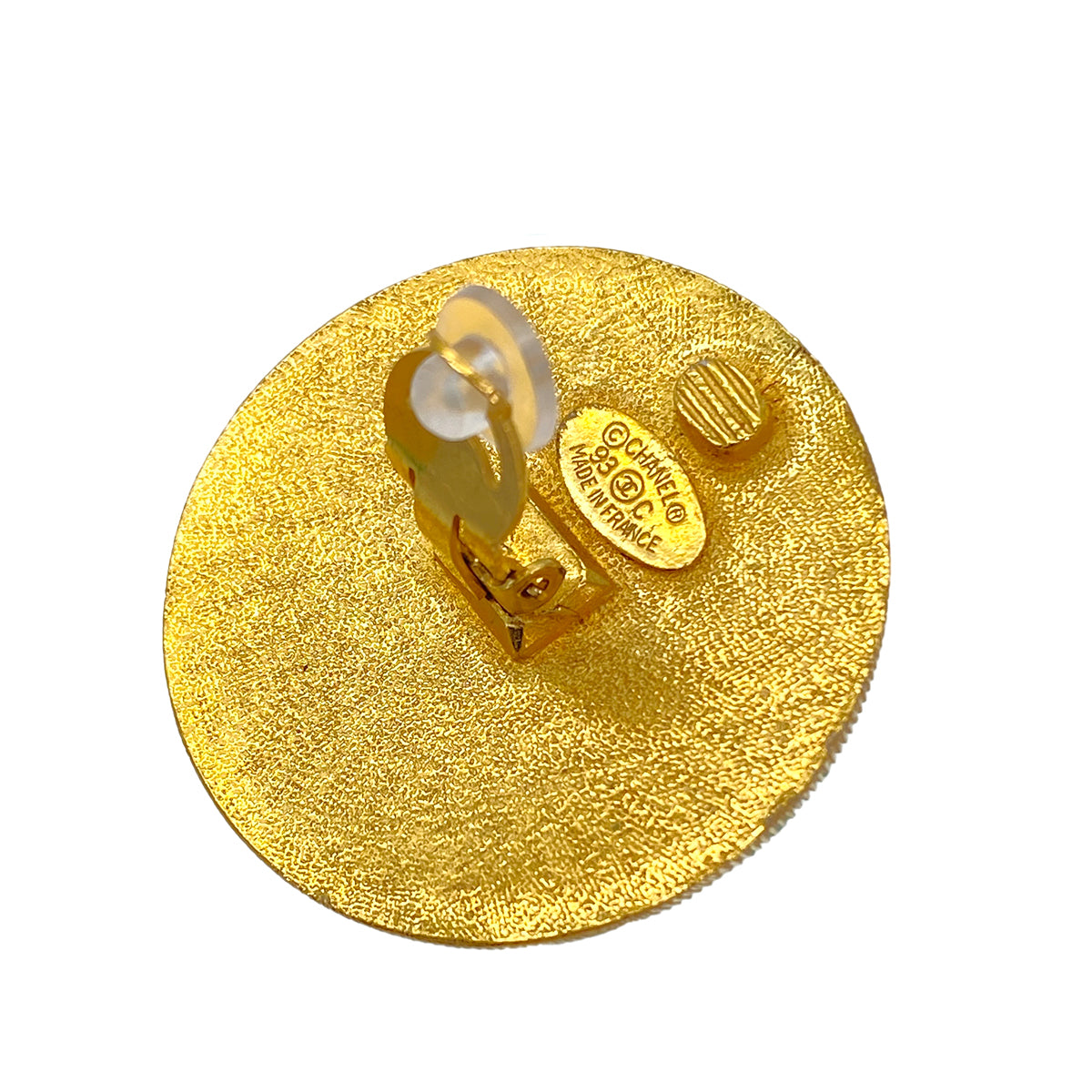 CHANEL VINTAGE EARRINGS COCOMARK GREEN ROUND ACCESSORY 93C 90284391