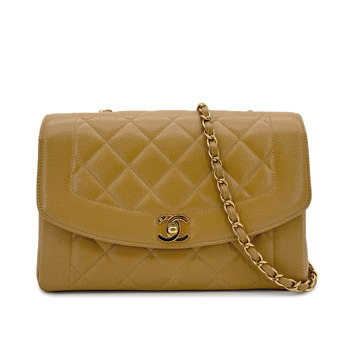 CHANEL VINTAGE MATELASSE CHAIN SHOULDER BAG BEIGE CAVIAR SKIN 90284398