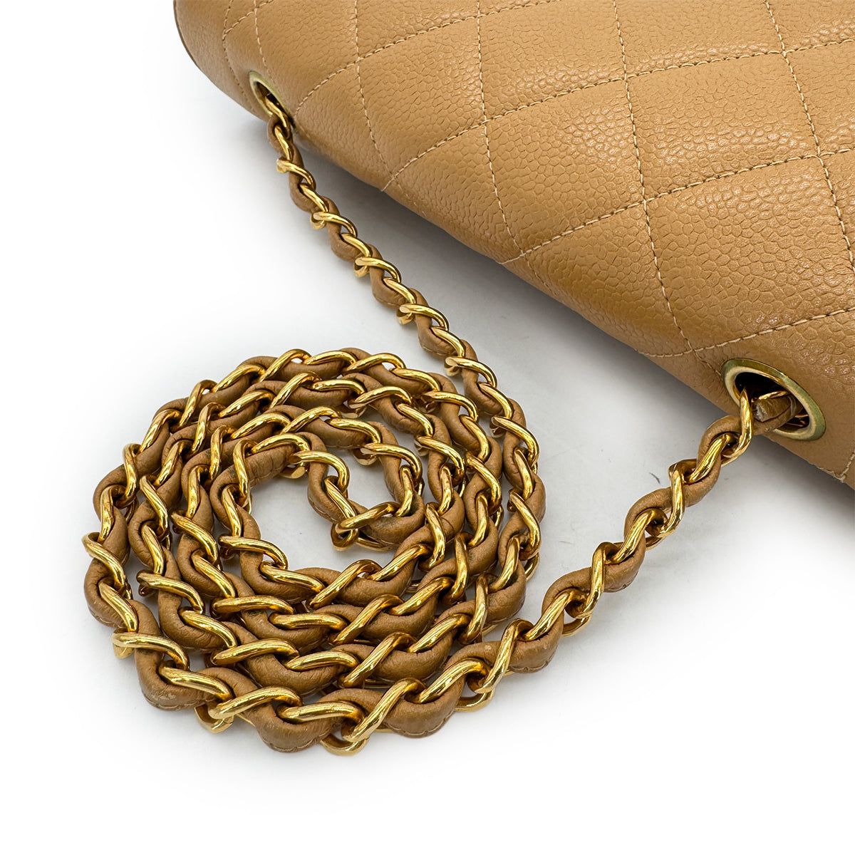 CHANEL VINTAGE MATELASSE CHAIN SHOULDER BAG BEIGE CAVIAR SKIN 90284398
