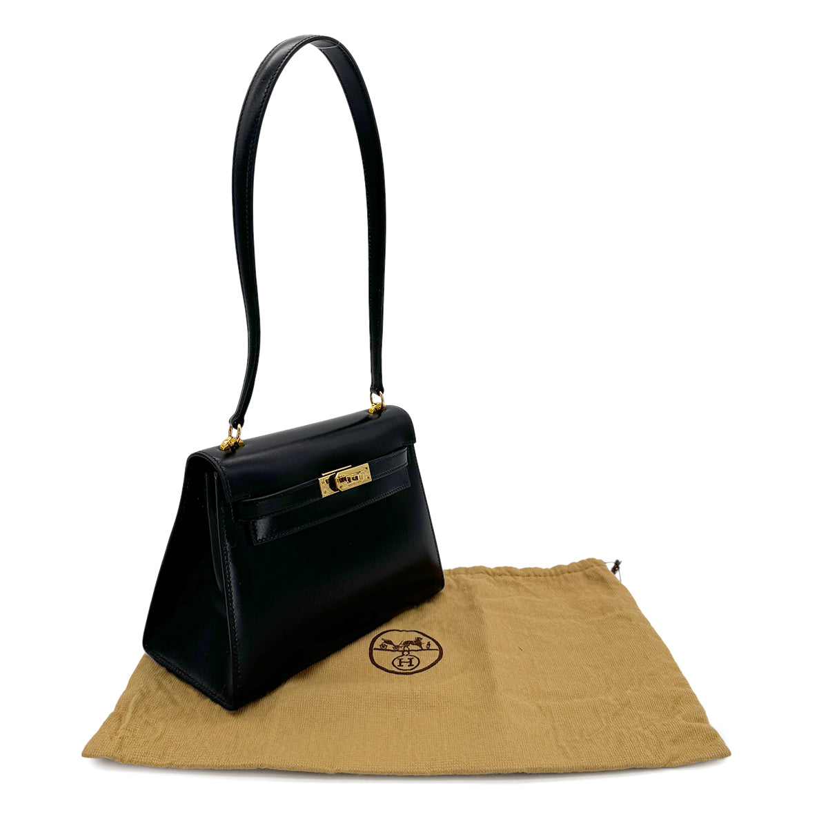 HERMES MINI KELLY 20 SELLIER BLACK BOXCALF SHOULDER BAG 〇R GHW 90284402