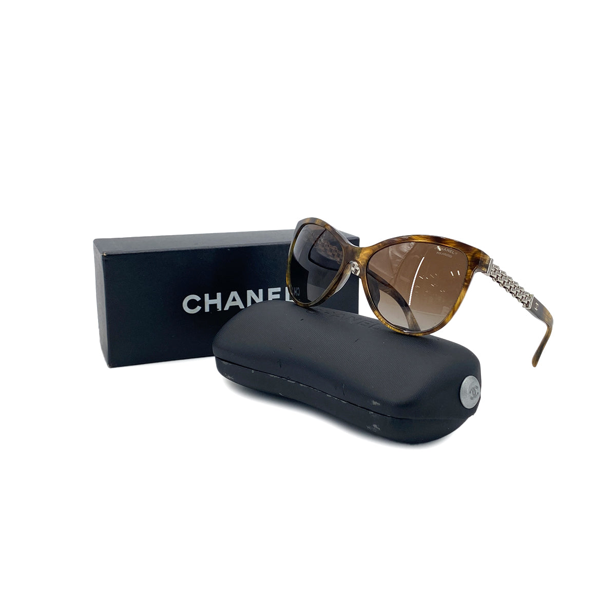 CHANEL VINTAGE SUNGLASSES COCOMARK SIDE CHAIN BROWN EYEWEAR 90284403