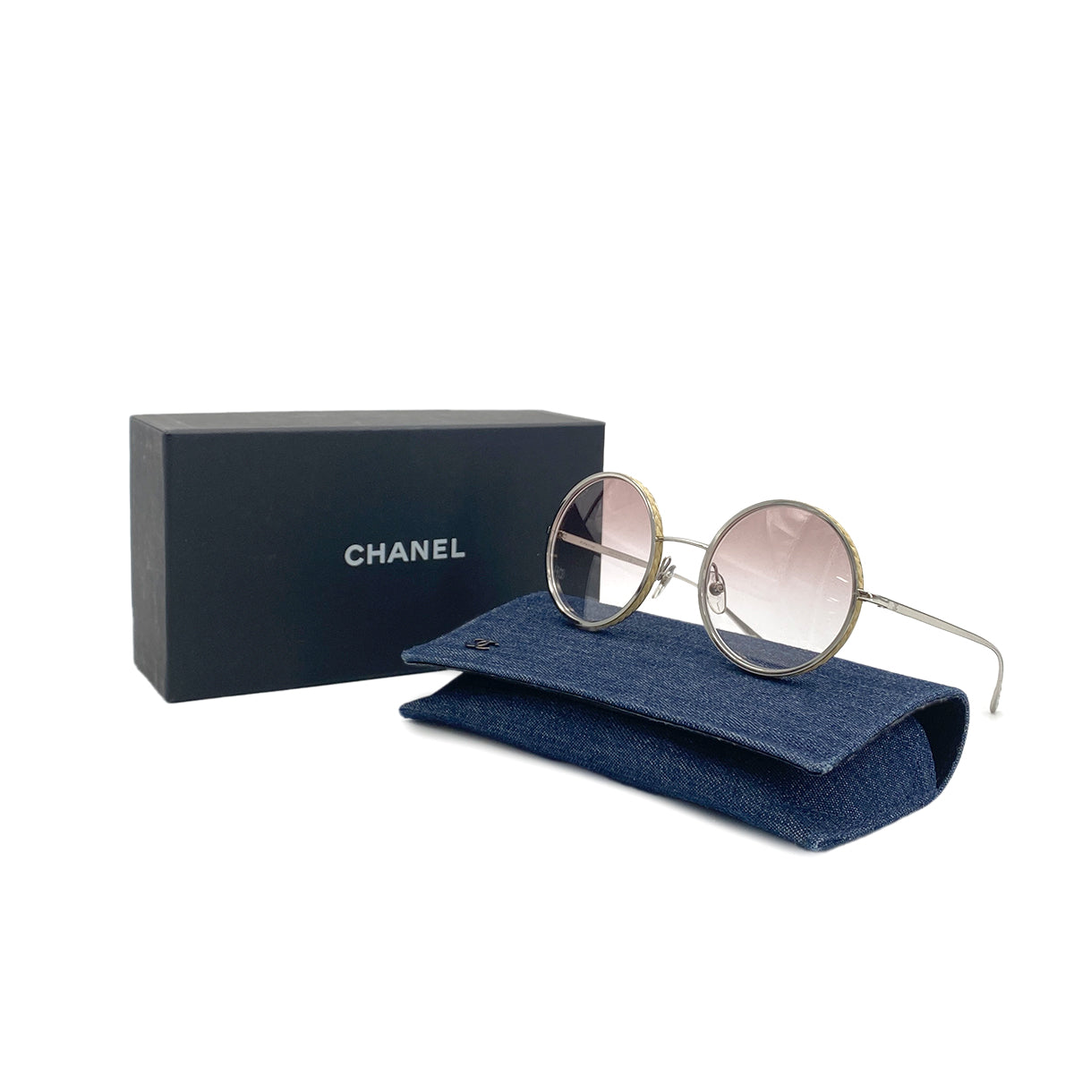 CHANEL VINTAGE SUNGLASSES ROUND METAL FRAME SILVER EYEWEAR 90284405